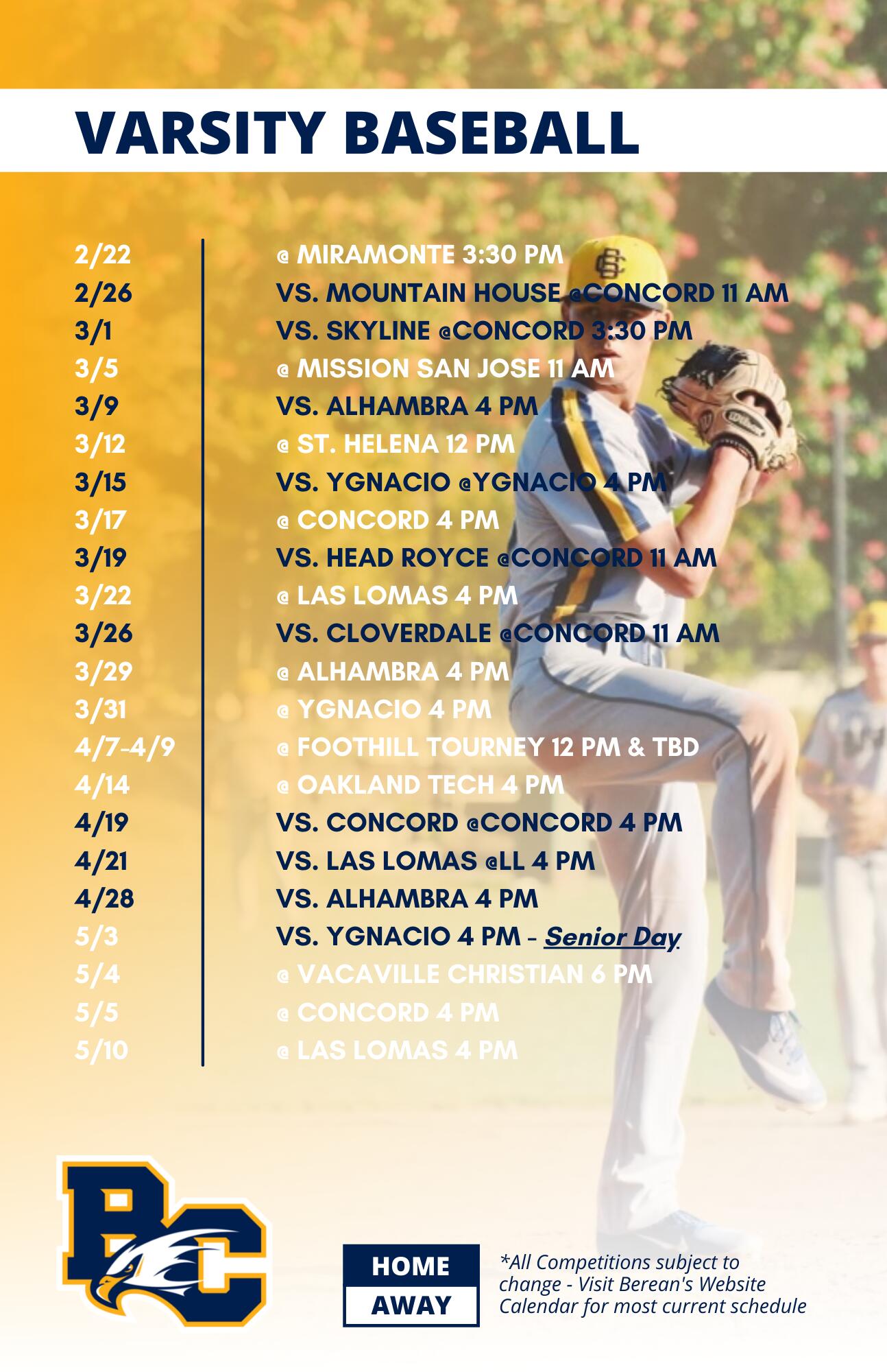 Varsity Baseball Schedule