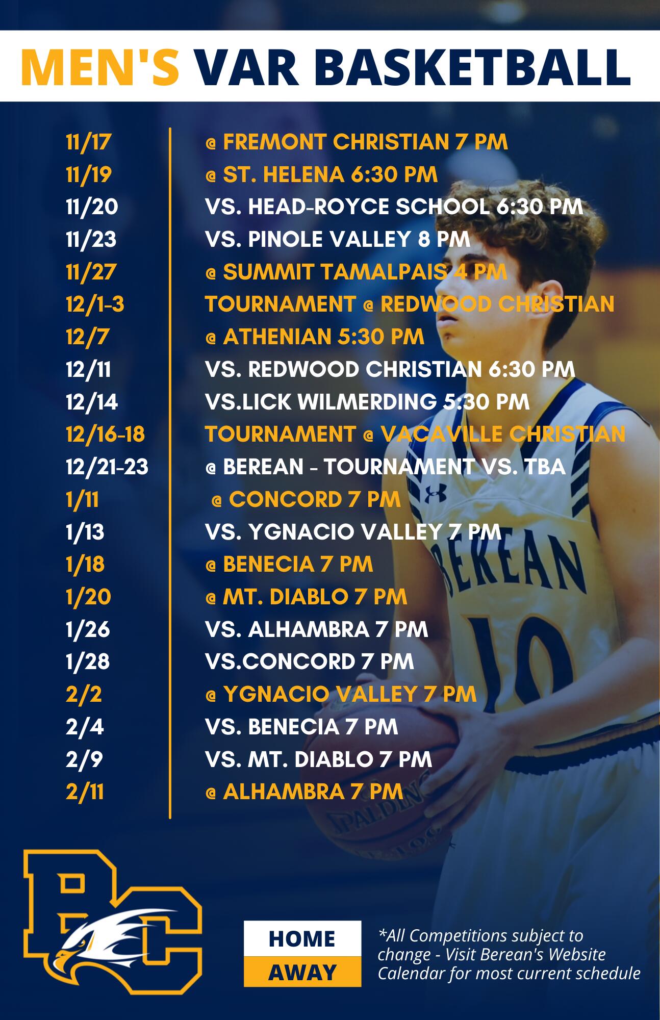 Men's Varsity Basketball Schedule